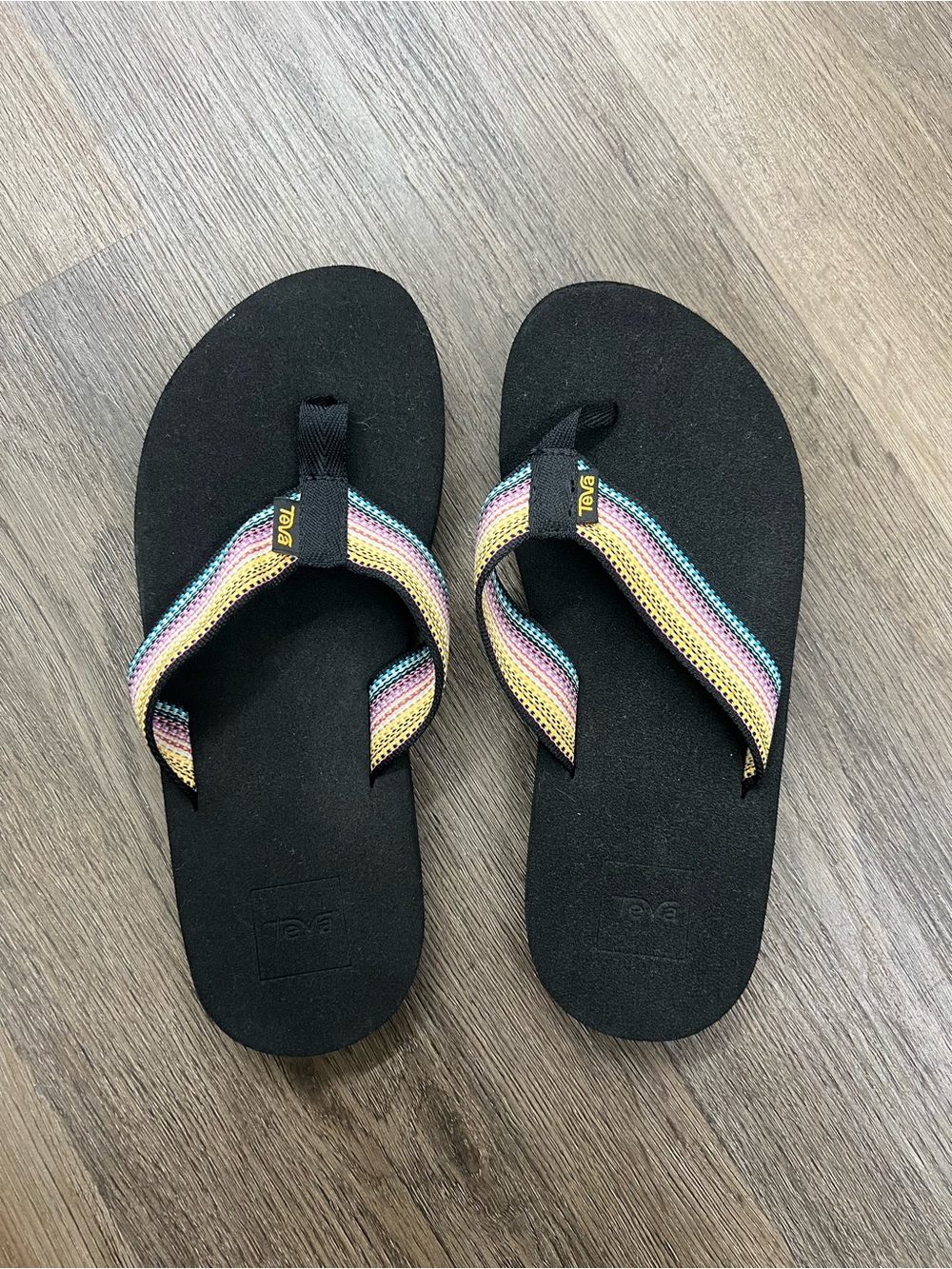 Teva Black Flip Flop with Pastel Multicolor Straps